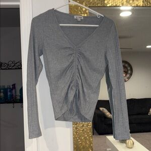 Gray Ruched Long Sleeve Top